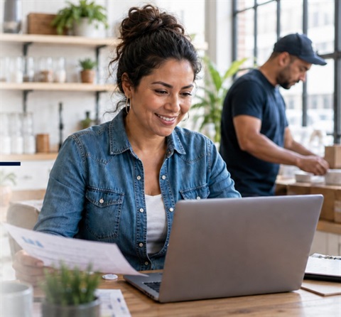 Woman sitting at desk with laptop