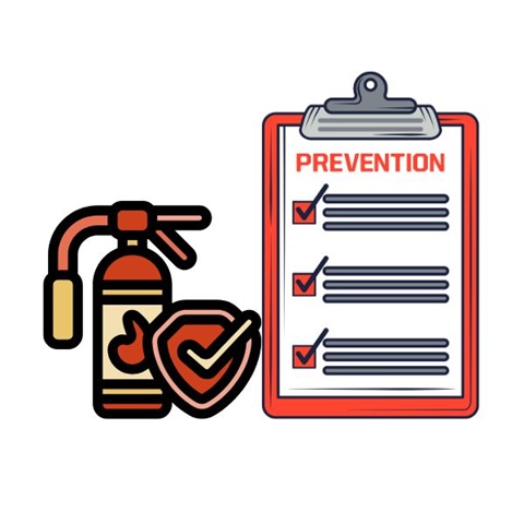 Illustration of fire extinguisher and prevention checklist