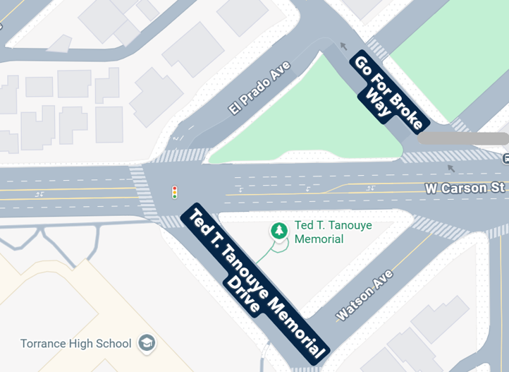 map of the second option for a proposed Ted T. Tanouye Memorial