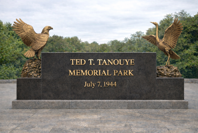 Ted Tanouye monument facing carson street