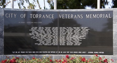 Veterans Memorial Wall with engraved names honoring fallen service members in Torrance