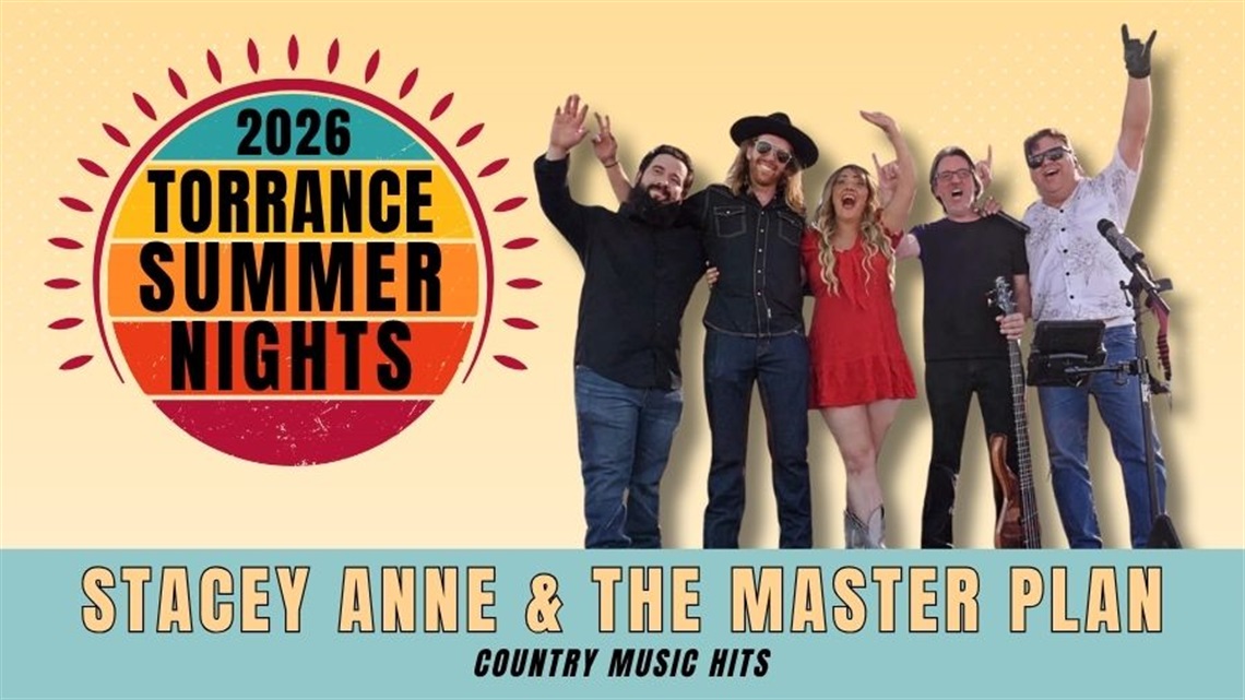 An image of the band named Stacey Anne and the Master Plan who will play country music hits as part of the 2026 Torrance Summer Nights concert series.