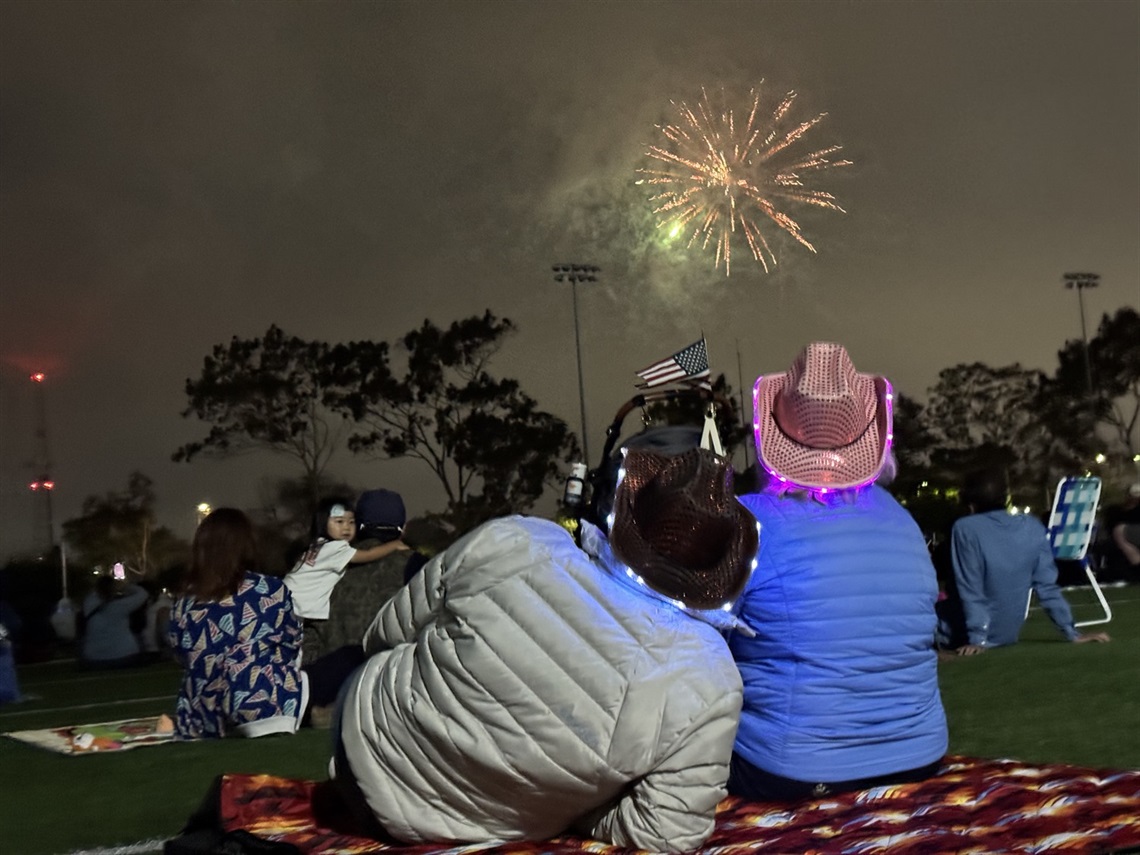 People watching fireworks at the LA Galaxy Complex